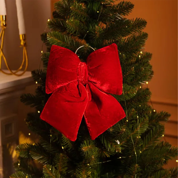 Оксамитовий бант для декору на ялинку 25×35 (см) Бордовий CR-2-4 - фото №4