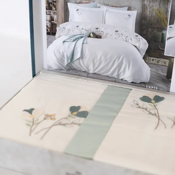 Комплект постільної білизни "MARIBOR SATIN" Lapis ekru blue, євро - фото №7