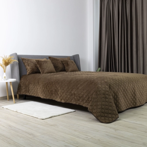Покривало ТЕП "VELOUR" Коричневе/Ромб круглий, 150x210 - фото №4