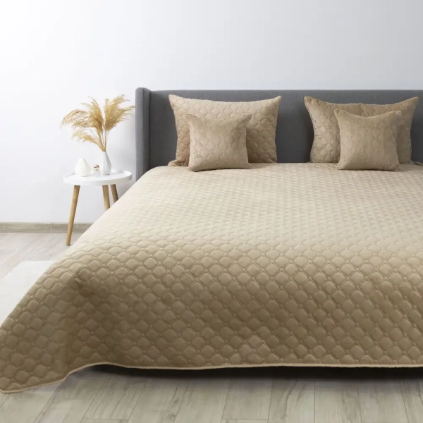 Покривало ТЕП "VELOUR" Золотий беж/Ромб круглий, 150x210 - фото №7