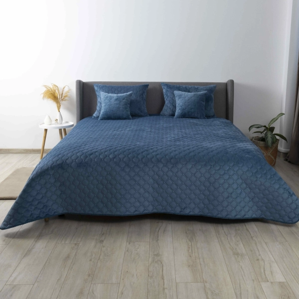 Покривало ТЕП "VELOUR" Cиній/Ромб круглий, 180x240 - фото №2