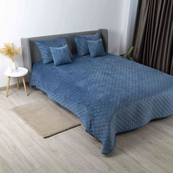 Покривало ТЕП "VELOUR" Cиній/Ромб круглий, 180x240 - фото №3