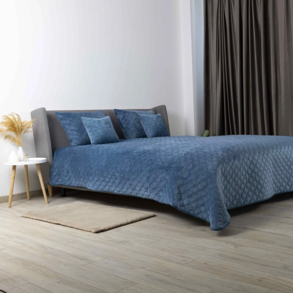 Покривало ТЕП "VELOUR" Cиній/Ромб круглий, 150x210 - фото №12