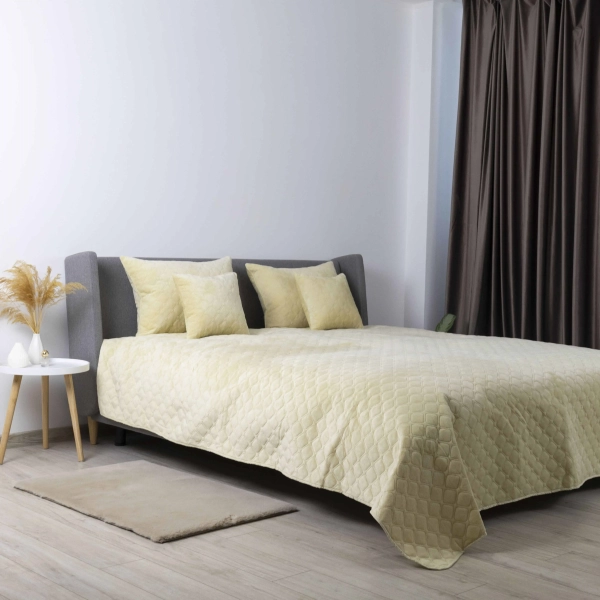 Покривало ТЕП "VELOUR" Бежеве/Ромб круглий, 150x210 - фото №4