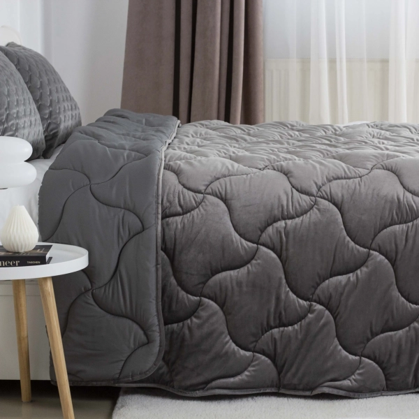 Ковдра ТЕП "VELOUR" Темно - сіра, 150x210 - фото №3