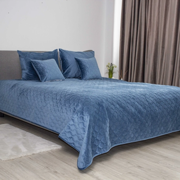 Покривало ТЕП "VELOUR" Azure blue/Ромб круглий, 150x210 - фото №12