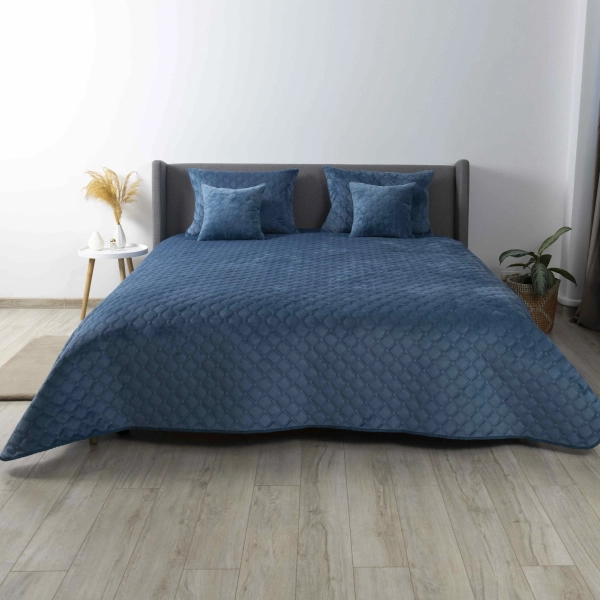 Покривало ТЕП "VELOUR" Cиній/Ромб круглий, 150x210 - фото №2