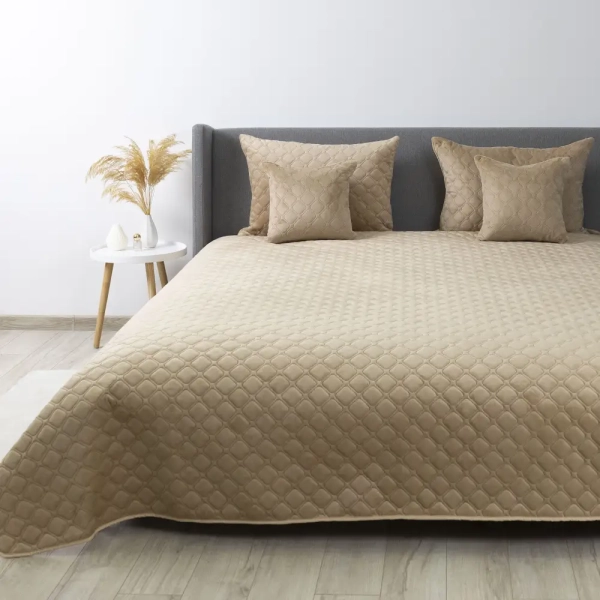 Покривало ТЕП "VELOUR" Золотий беж/Ромб круглий, 150x210 - фото №8