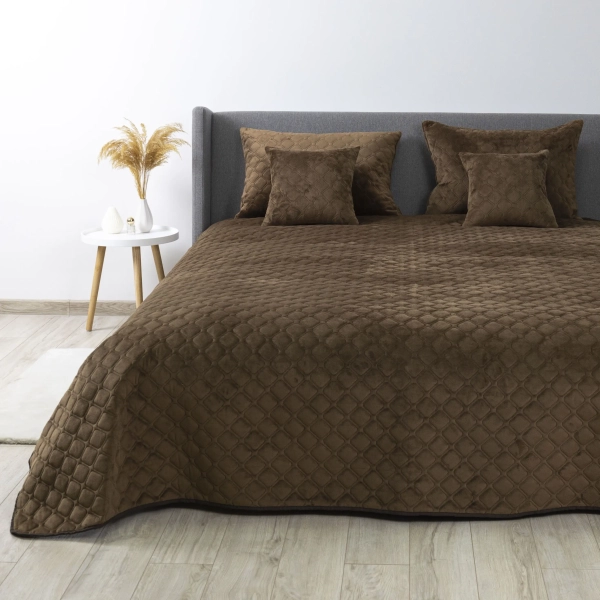 Покривало ТЕП "VELOUR" Коричневе/Ромб круглий, 150x210 - фото №8