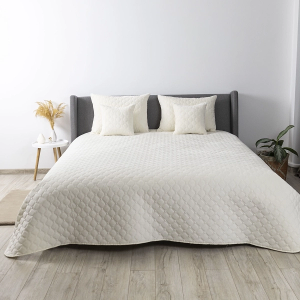 Покривало ТЕП "VELOUR" Молочне/Ромб круглий, 150x210 - фото №9