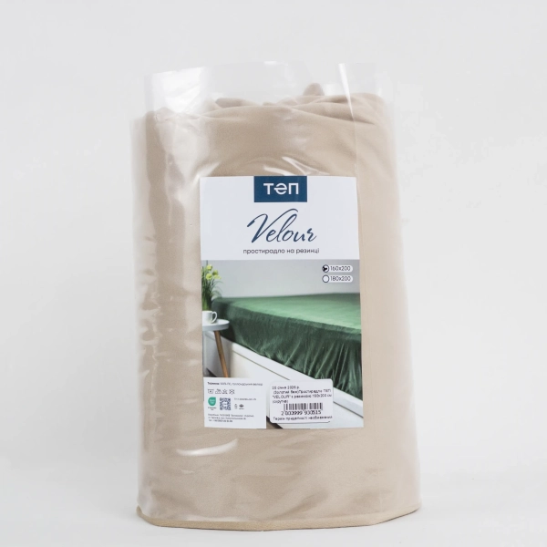 Простирадло ТЕП "VELOUR" з резинкою золотий беж, 180x200 - фото №7