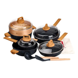 Набір посуду MGC 2 каструлі, 2 сковороди, сотейник, пароварка, ополоник, лопатка, фартух HP-4-412BL