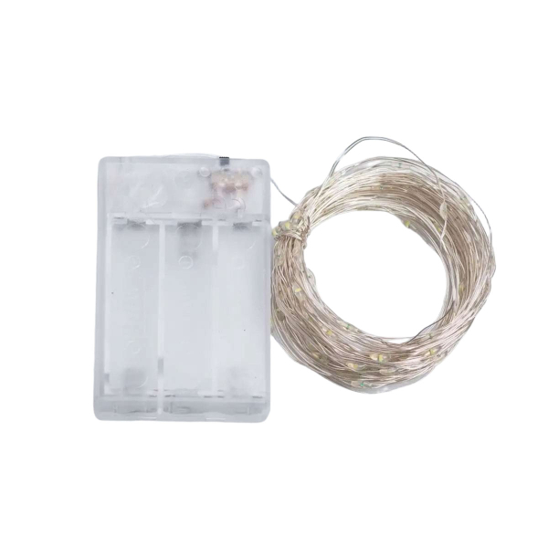 Гірлянда роса 10 метрів крапля на батарейках на 100 led білий дріт жовтий 100L10MWY - фото №8