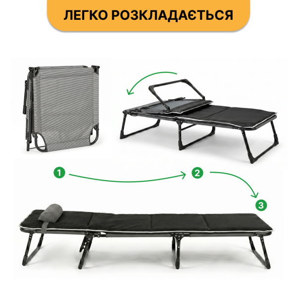 Розкладне ліжко (розкладачка) з Mesh-матрацом і подушкою LEOBRO Striped (LB-FB-A2-STR) - фото №10