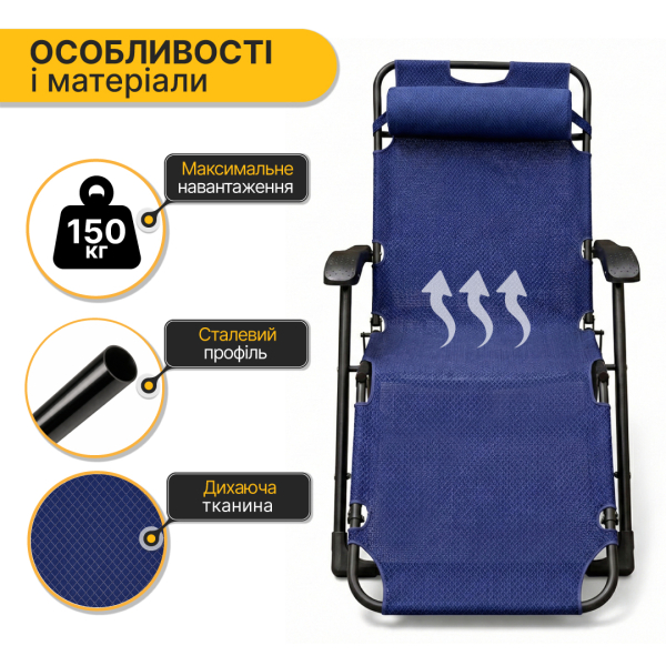 Раскладное кресло кровать с подушкой LEOBRO Темно-синий (LB-FCB-G1-BLU) - фото №9