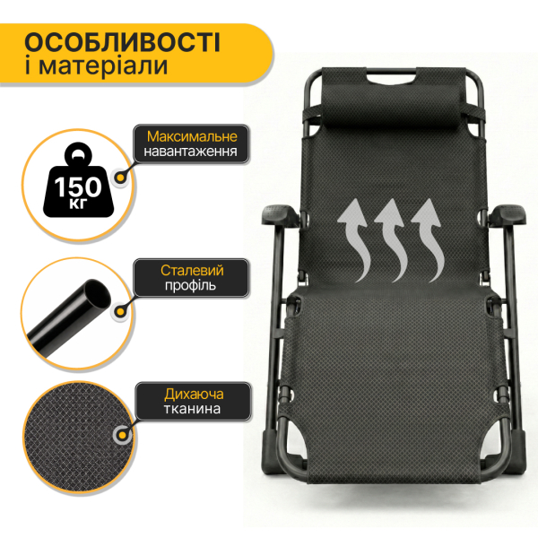 Розкладне крісло ліжко з оксамитовим матрацом LEOBRO Grey (LB-FCB-G4-GRY) - фото №9