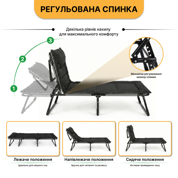 Розкладне ліжко (розкладачка) з вбудованим матрацом LEOBRO Black (LB-FB-S1-BLK) - фото №8