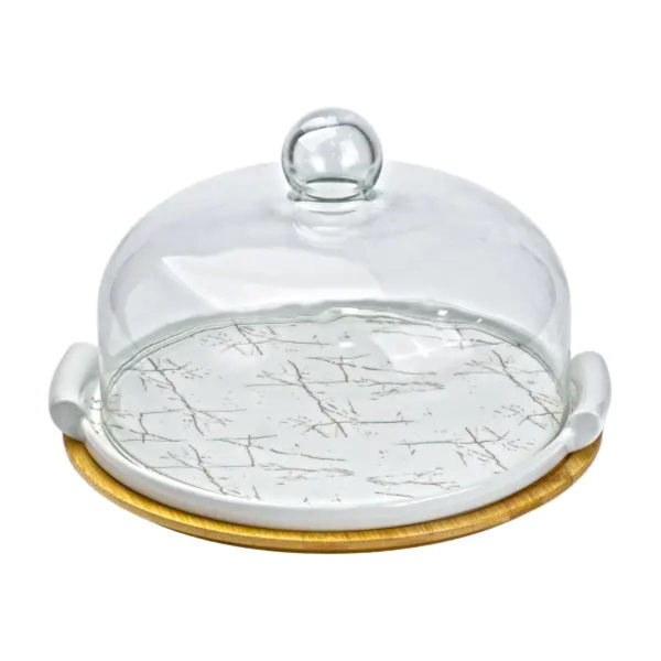 Тортівниця порцелянова зі скляною кришкою 29 см HP1204 - фото №2