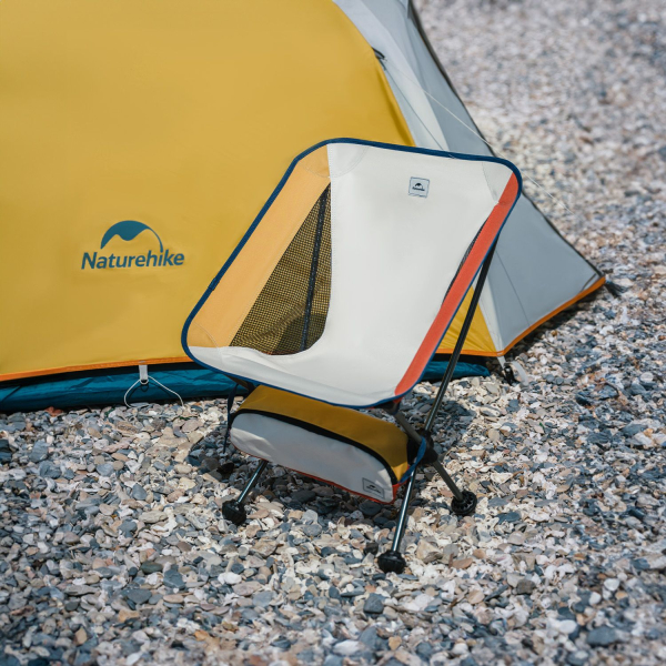 Стілець складаний Naturehike Moon YL08 NH20JJ027, 600D Oxford / алюміній, біло-помаранчевий - фото №2