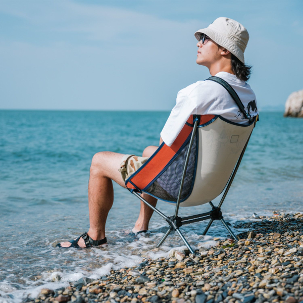 Стілець складаний Naturehike Moon YL08 NH20JJ027, 600D Oxford / алюміній, біло-помаранчевий - фото №6
