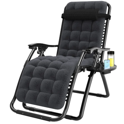 Крісло-шезлонг Zero Gravity LEOBRO з подушкою, складане, чорне (ZGC-R03-PP) - фото