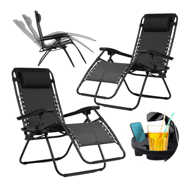 Розкладне крісло шезлонг LEOBRO Zero Gravity Black (LB-ZGC-A1-BLK) - фото