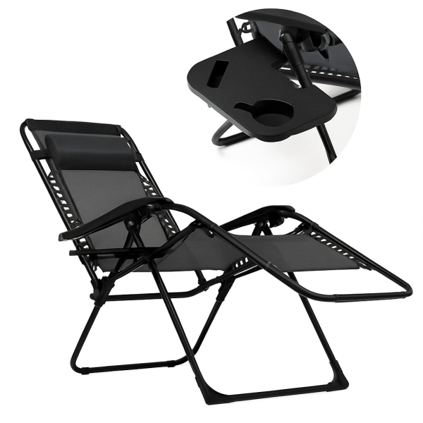 Розкладне крісло шезлонг LEOBRO Zero Gravity Black (LB-ZGC-F1-BLK) - фото