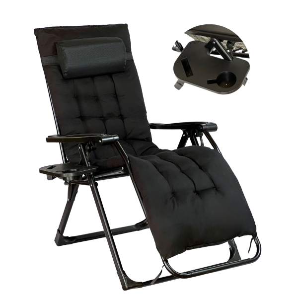 Розкладне крісло шезлонг LEOBRO Zero Gravity Premium Plus Black (LB-ZGC-K2-BLK) - фото