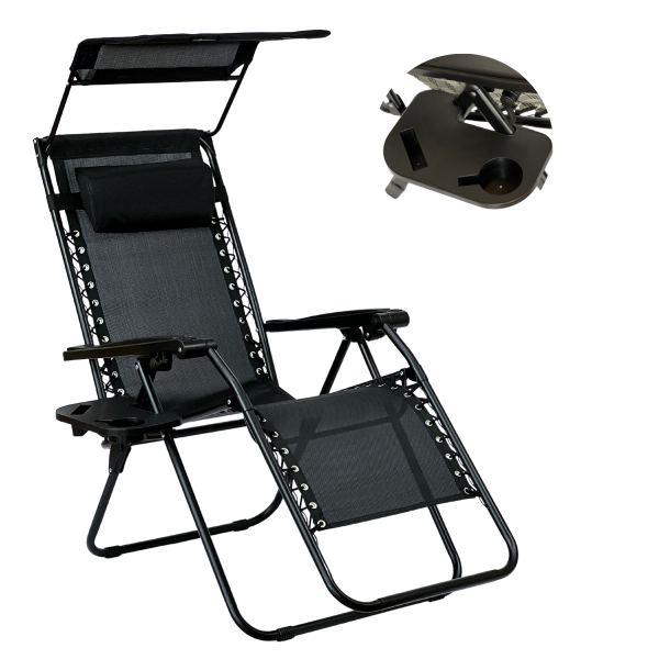 Розкладне крісло шезлонг з козирком LEOBRO Zero Gravity Black (LB-ZGC-H1-BLK) - фото