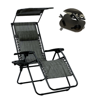 Розкладне крісло шезлонг із козирком LEOBRO Zero Gravity Dark Grey (LB-ZGC-H1-DGR) - фото