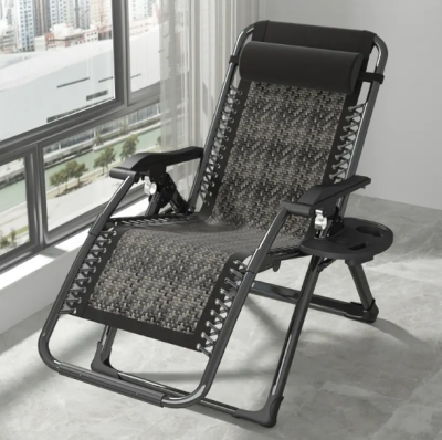 Розкладне крісло шезлонг Zero Gravity LEOBRO Сіре плетене Ротанг (ZGC-S10) - фото