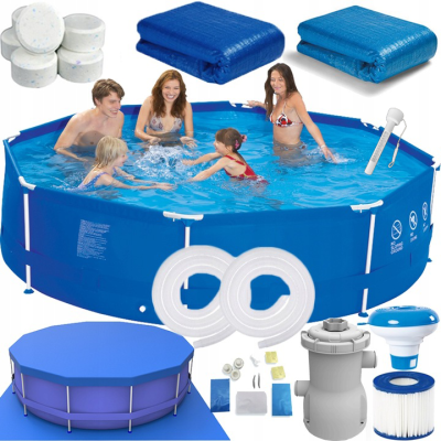 Каркасний круглий басейн Avenli 366х76см комплект 17в1 з термометром - фото