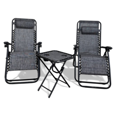 Комплект 2-а розкладні крісла-шезлонга + столик Zero Gravity LEOBRO Сірий (LB-ZGT-F3-GRY) - фото