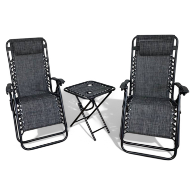 Комплект 2-а розкладні крісла-шезлонга + столик Zero Gravity LEOBRO Темно-сірий (LB-ZGT-F3-DGR) - фото