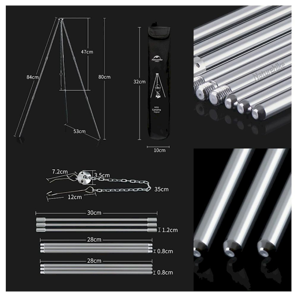 Тринога трьохсекційна для казана Naturehike Light Tripod NH17S00S-G, алюміній / сталь - фото №9