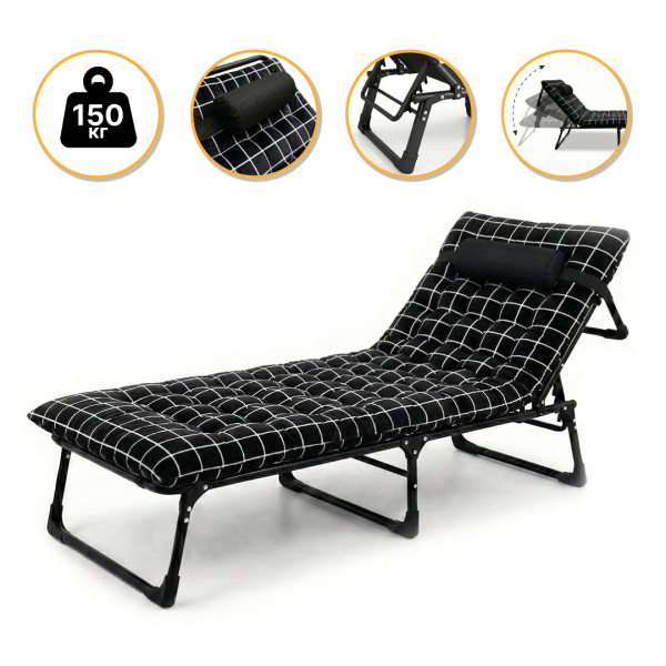 Розкладне ліжко (розкладачка) з оксамитовим матрацом і подушкою LEOBRO (LB-FB-A3-PAT) - фото