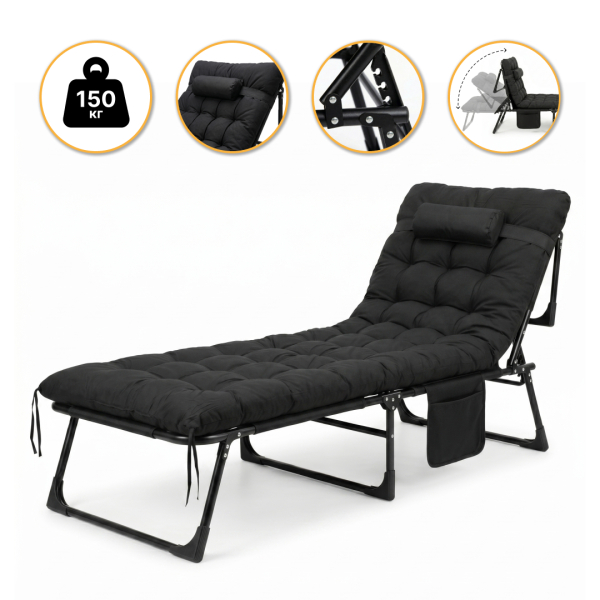 Розкладне ліжко (розкладачка) з матрацом і подушкою LEOBRO Black (LB-FB-A1-BLK) - фото №2
