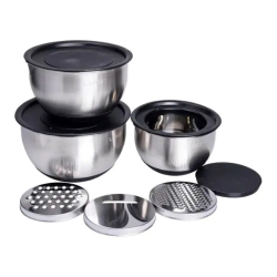 Набір мисок з нержавіючої сталі з кришками і терками салатники з нержавійки 3 штуки 2.5 л/2 л/1.5 л LG-02/3PCS