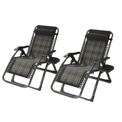 Комплект из 2 шезлонгов Zero Gravity LEOBRO Серое плетеное Ротанг (ZGC-S10Х2) - фото