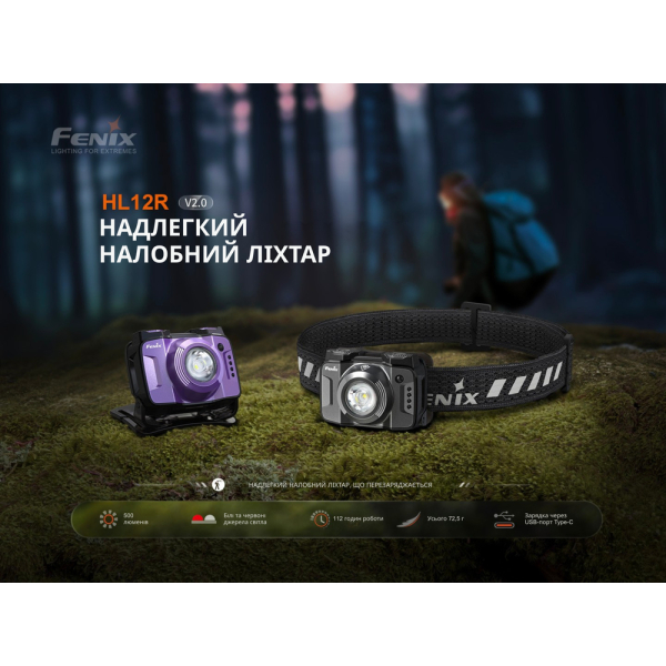 Ліхтар налобний Fenix HL12R V2.0 фіолетовий - фото №24