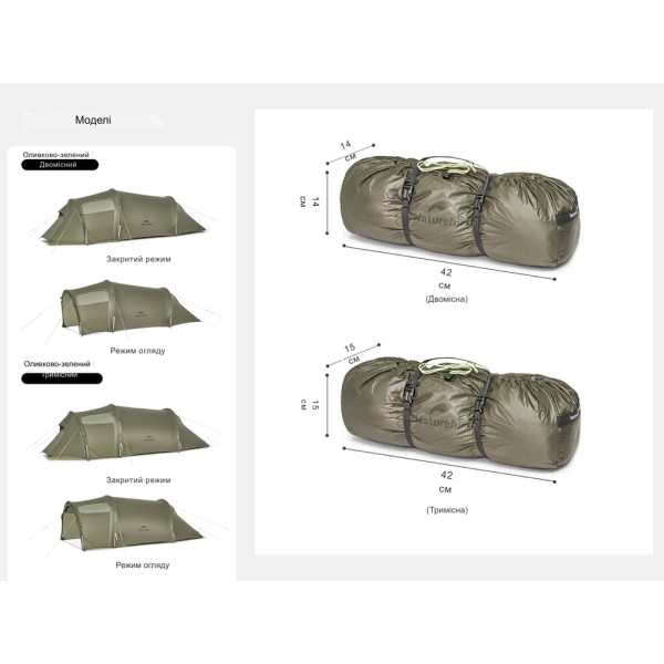 Намет двомісний Naturehike Opalus, UL, CNK2450WS036, темно-зелений - фото №17