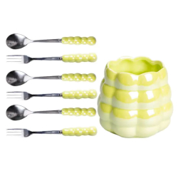 Набір десертних виделок і ложок на 3 персони з підставкою з порцелянау 7 предметів Зелений HP-20-58