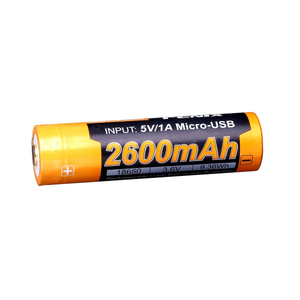 Акумулятор 18650 Fenix (2600 mAh) micro usb зарядка - фото №3