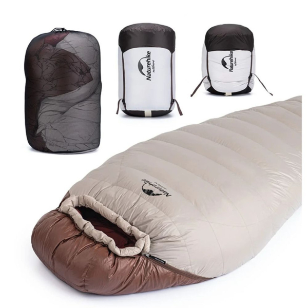 Спальник з натуральним пухом Naturehike Snowbird NH20YD001, p-р L, коричневий 980 г - фото №6