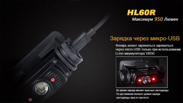 Ліхтар налобний Fenix HL60R DY Cree XM-L2 U2 Neutral White LED - фото №14