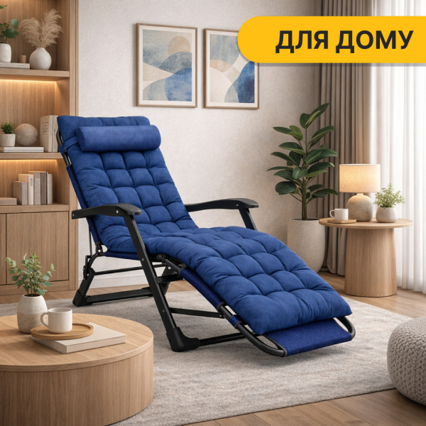 Раскладное кресло кровать с подушкой LEOBRO Темно-синий (LB-FCB-G1-BLU) - фото №2