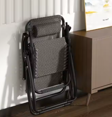 Крісло-шезлонг Zero Gravity LEOBRO з подушкою, складне, сіре (ZGC-S05-PP) - фото