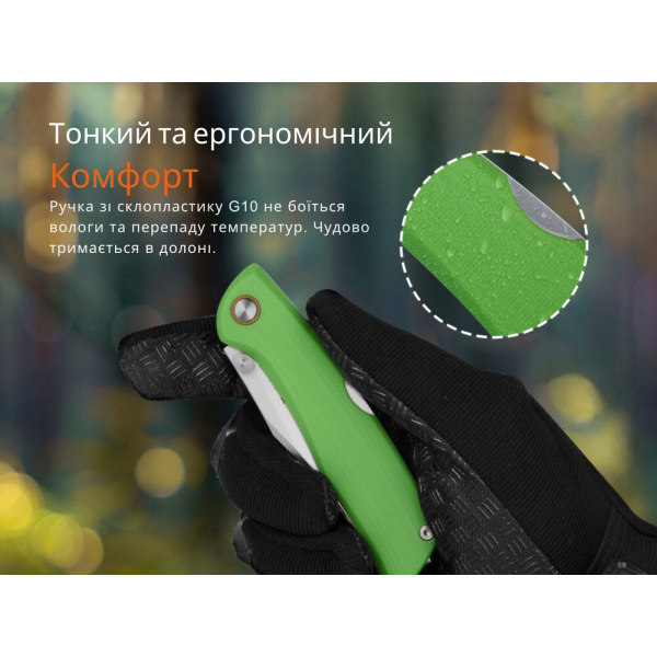 Ніж складаний туристичний Ruike P882-G, (8.5 см) 12C27 / G10 зелений - фото №19