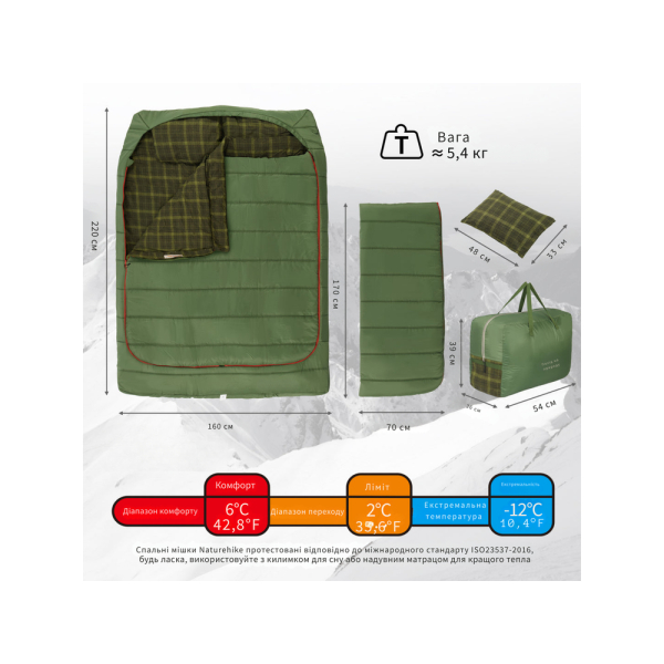 Спальний мішок двомісний із подушками Naturehike CNK2350WS019, зелений - фото №21