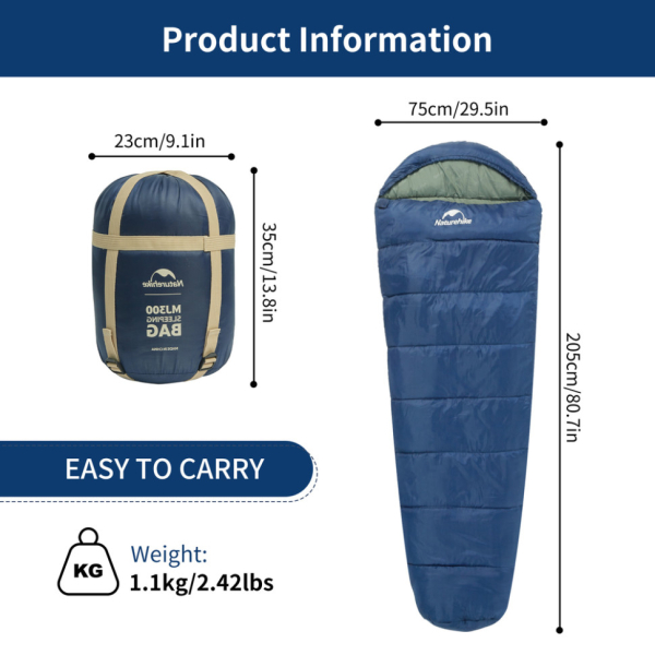Спальник з капюшоном Naturehike MJ300 CNK2300SD014, темно-блакитний - фото №2
